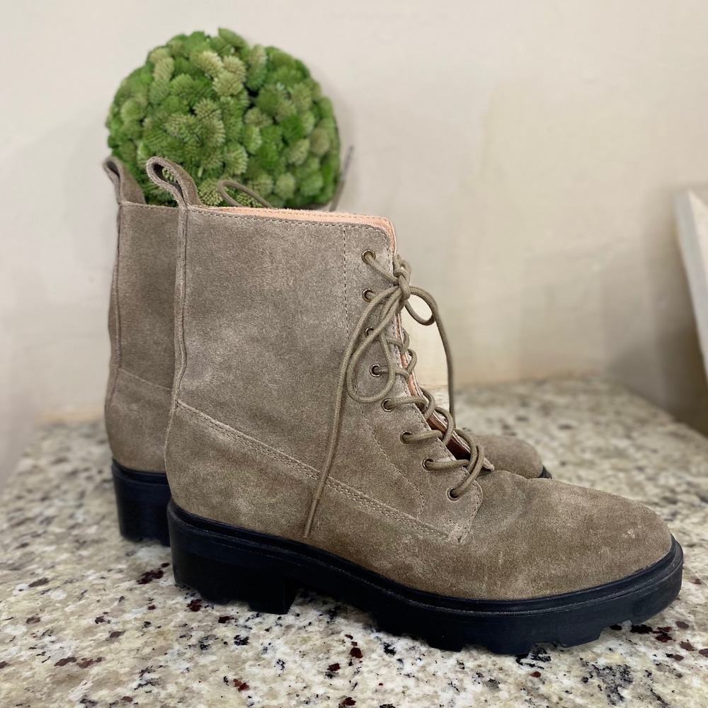 Madewell Olive Green Suede Lace Up Combat Lug Sole Boots Womens 8‎ MA011